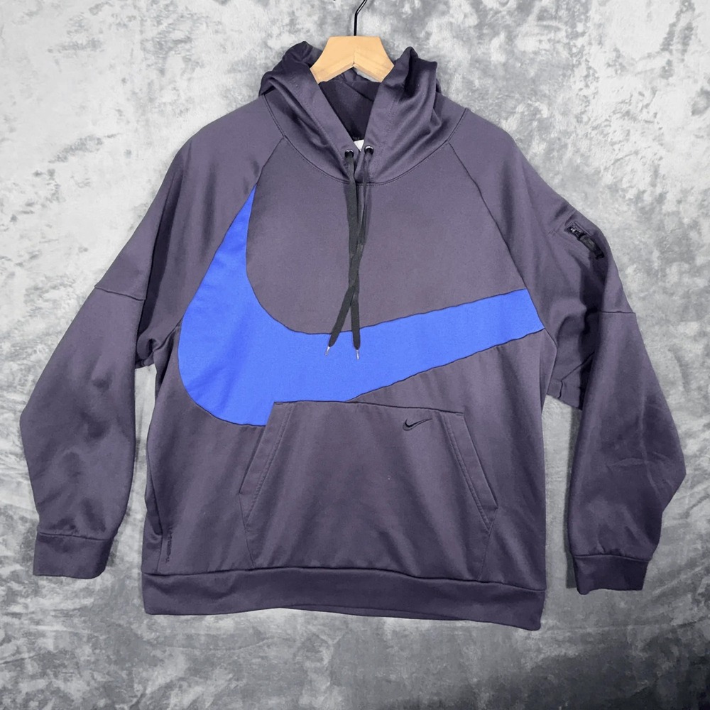 Nike Mens Therma-Fit Big Swoosh Hoodie Pullover Sweatshirt Size XXL Gray